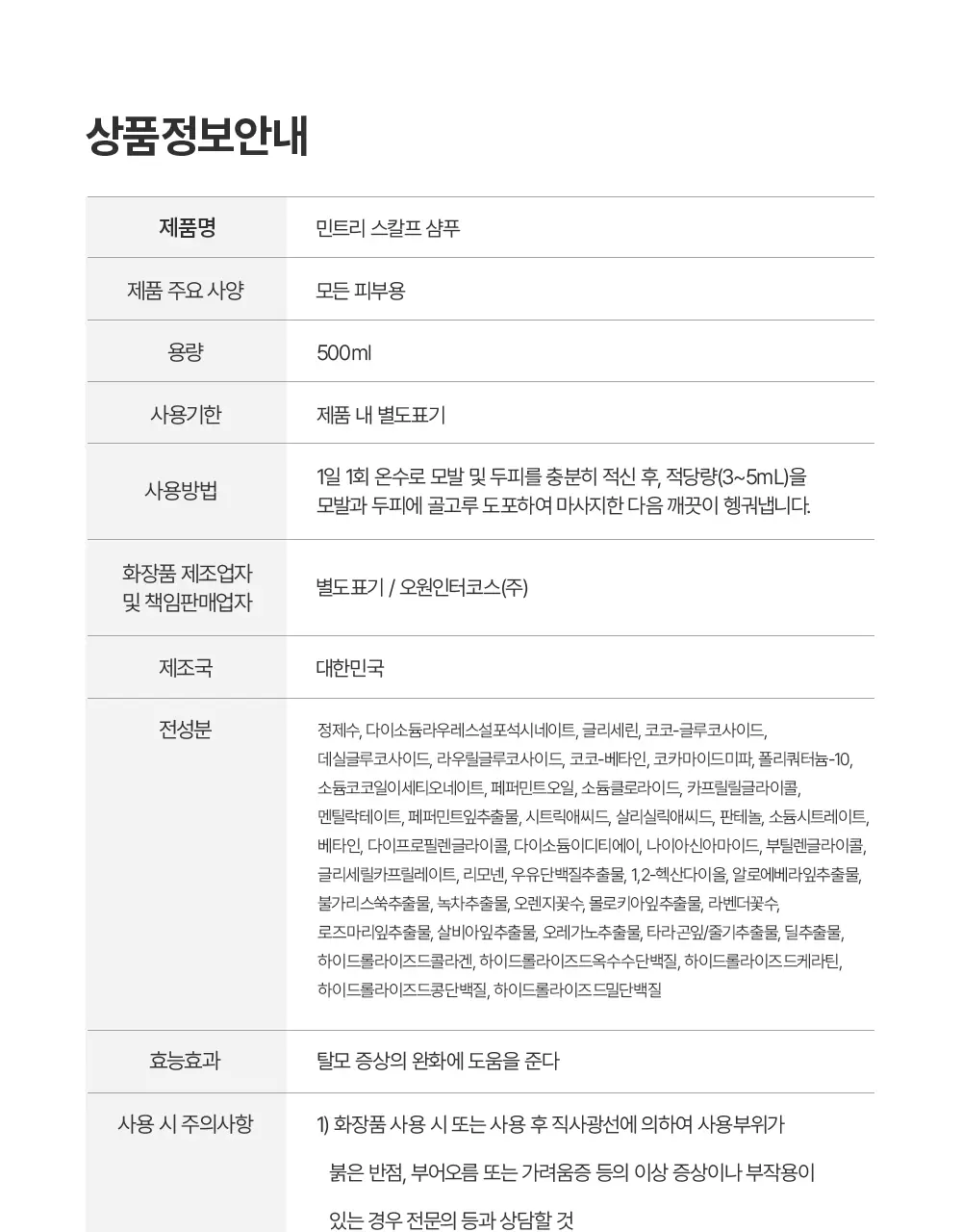 [탈모증상완화] 민트리 두피 샴푸 500ml 상세페이지 39